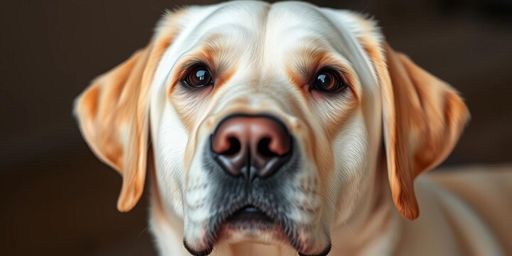 Cream Labrador's gentle face, soft fur, close-up portrait, companion, sweet