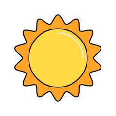 Sun Flat design style, yellow sun icon with rays, symbolizing daytime and nature, great for weather, climate, or environmental visuals.