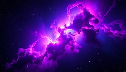 Naklejka premium Cosmic nebula, vibrant purple, blue, and pink energy bursts against a dark space backdrop, color, nebula