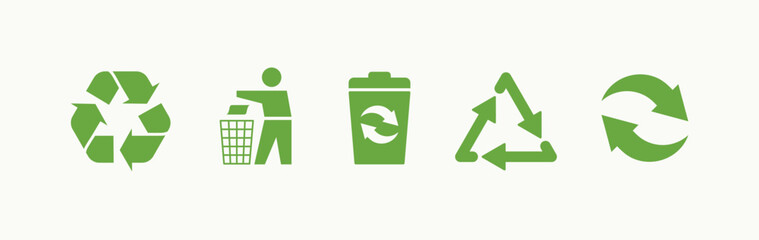 Set of recycle symbols isolated on white background. Recycled arrow green icon collection. Recycle, biodegradable triangle and circle cycle sign. Vector illustration