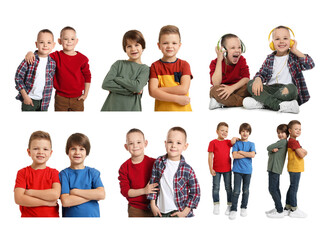 Obraz premium Collage with photos of brothers on white background