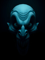 Naklejka premium Exaggerated Nightmarish Face with Ominous Chiaroscuro Lighting in 3D Render