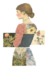 PNG Girl collage cutouts art illustration botanical.