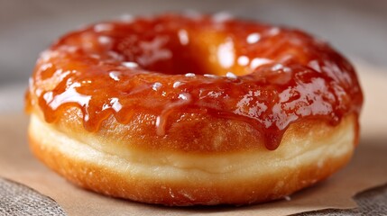 Luscious glossy ring doughnut with caramel glaze