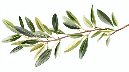 Olive Branch with Green and Silvery Leaves Against isolated on White Background. perfect bright overlay for natural themed designs illustration.