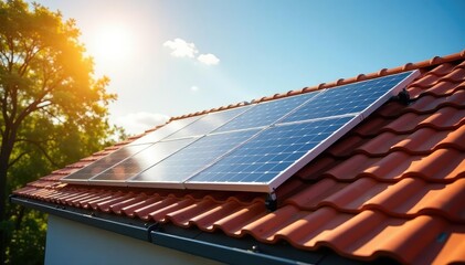 Solar panels on a roof efficiently harnessing sunlight , electricity, sustainable living