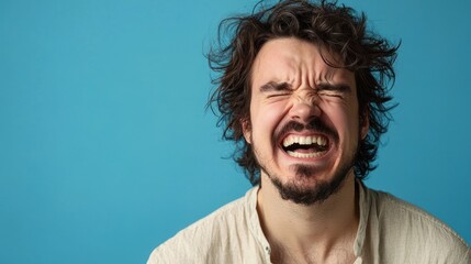 Obraz premium Theatre actor practicing facial expressions, plain setting