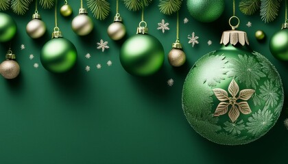 merry christmas and happy holiday template with green ornaments elegant christmas background