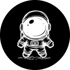 Abstract depiction of a whimsical astronaut in a simplistic, modern illustration