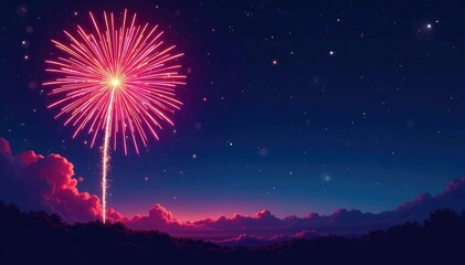 Vibrant vector fireworks explode in a night sky, showcasing dynamic streaks of light and color , gleam, vibrant