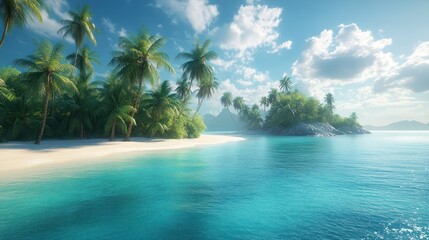Tropical Island Paradise Beach Scene, Sunny Day