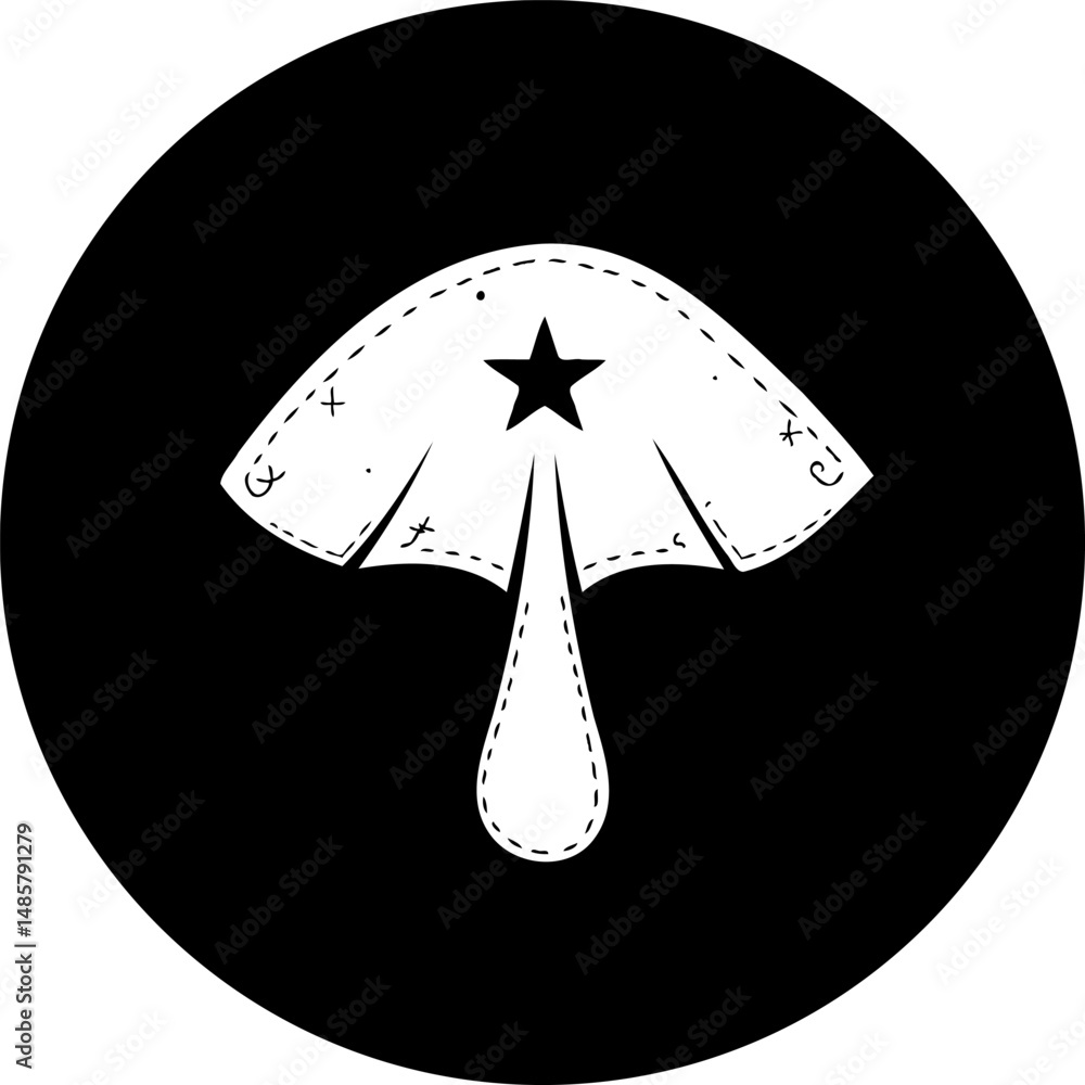 Poster minimalist monochrome design featuring an umbrella symbol within a circle backdrop