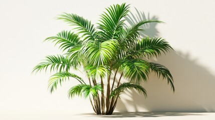 Obraz premium Tropical palm plant against a light beige background. Indoor studio shot, suitable for nature or interior design