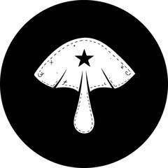 Minimalist monochrome design featuring an umbrella symbol within a circle backdrop