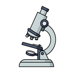 Microscope Side View Illustration with Thick Outline and Flat Vibrant Colors on White Background