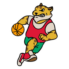 Cheetah mascot holding a basketball ball