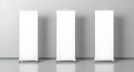 Three blank roll-up posters marketing promotion presentation