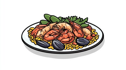 Colorful plate of seafood paella