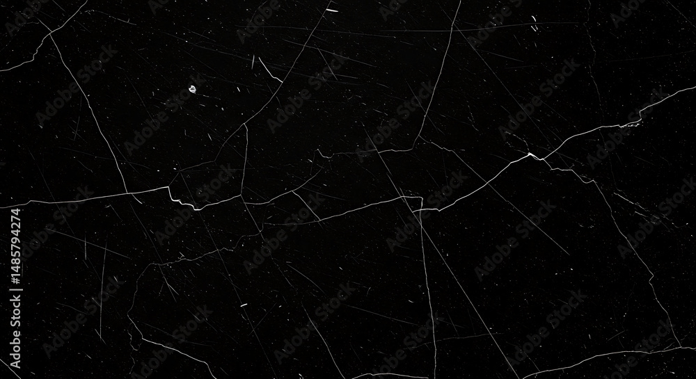 Poster intricate network of pale fractures traversing a stark black background