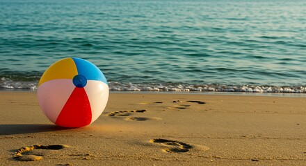 Obraz premium Beach ball on sand near ocean water
