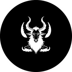 Stylized depiction of a horned creature emblem set against a dark circle