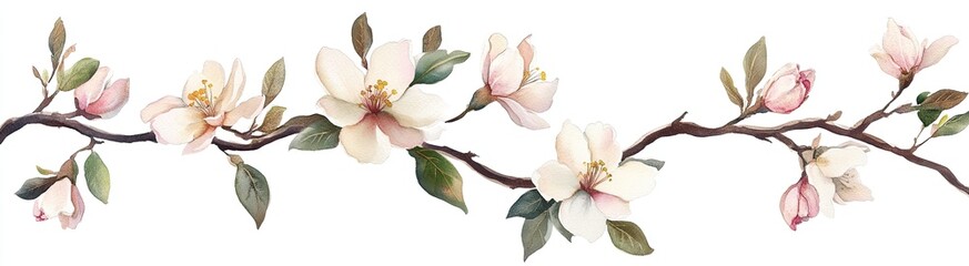 Naklejka premium Delicate watercolor magnolia blossoms on a branch