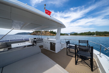 Interior of a Luxury Catamaran with Modern Design and Comfort

