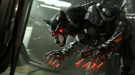 Fototapeta premium A Steampunk Werewolf with Mechanical Claws and Glowing 48a62379 F60f 4ffb A7f2 1004a3c037fb 3