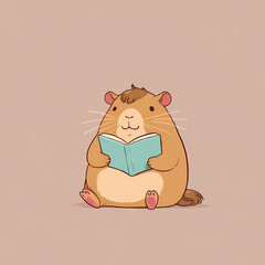 Capybara reading book illustration