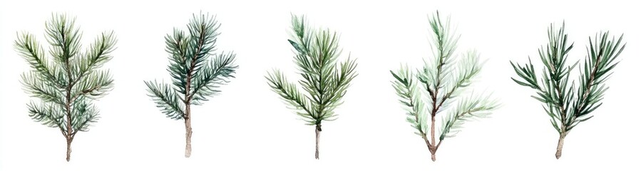 Watercolor pine sprigs
