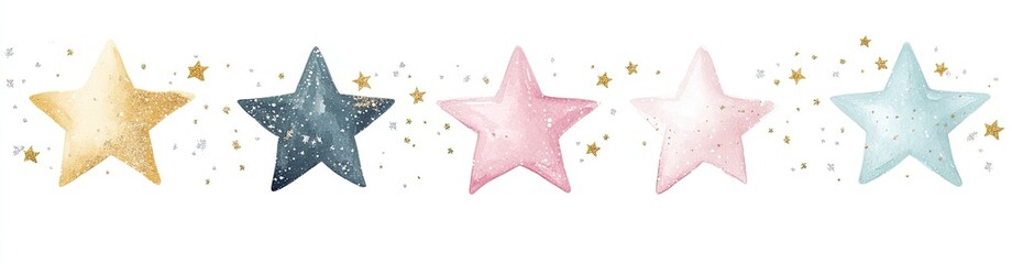 Obraz premium Watercolor stars in pastel colors with gold glitter