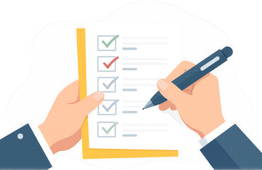 hand holds form checklist another hand fills pen video drawn flat