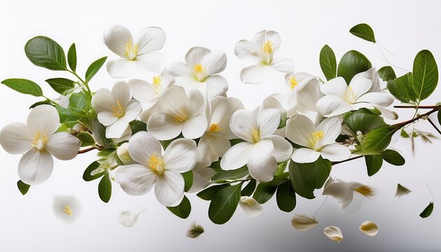 falling stephanotis flowers on white background transparent background