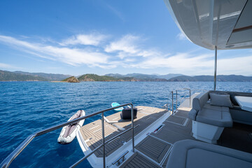 Fototapeta premium Interior of a Luxury Catamaran with Modern Design and Comfort