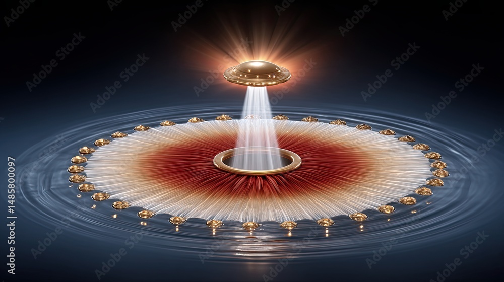 Aufkleber futuristic ufo above circular water pattern illuminated by rays of light, symbolizing alien encounte
