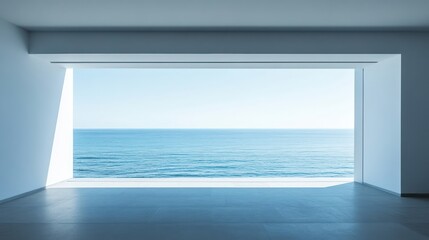 Minimalist architectural design offering serene ocean view from interior space