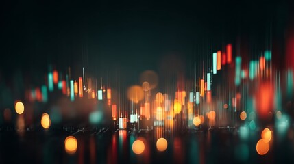 Dynamic Stock Market Data Visualization with Colorful Candlestick Chart and Blurred Light Effects for Financial Insights