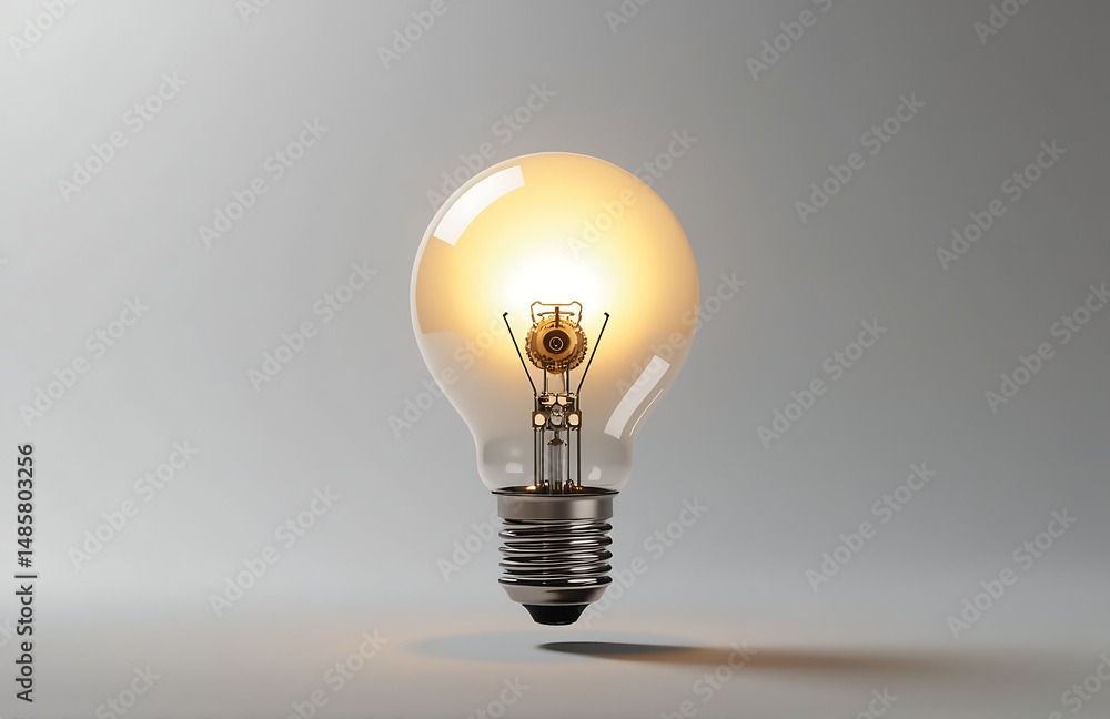Poster light bulb animation starts grayscale turning color illuminates rotating gear mechanism visible