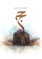 Hajj Mabroor: A Watercolor Hajj Mubarak Card Poster for Celebration of Islamic Pilgrimage