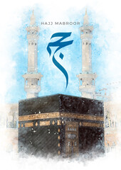 Hajj Mabroor: A Watercolor Hajj Mubarak Card Poster for Celebration of Islamic Pilgrimage