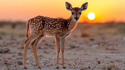 Young Deer Standing at Sunset