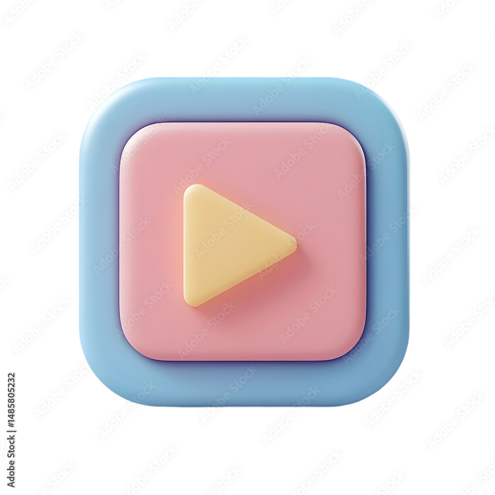Aufkleber pastel-colored, 3d play button icon in a square frame, perfect for use in digital applications.