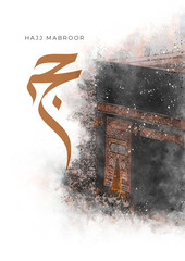 Hajj Mabroor: A Watercolor Hajj Mubarak Card Poster for Celebration of Islamic Pilgrimage