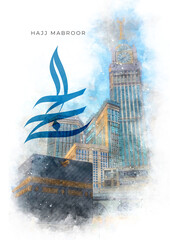 Hajj Mabroor: A Watercolor Hajj Mubarak Card Poster for Celebration of Islamic Pilgrimage