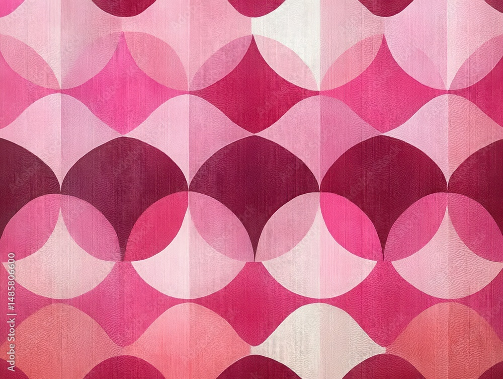 Poster seamless geometric pattern with overlapping circular shapes in varying shades of pink and red creati