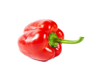 Fresh juicy shiny red bell pepper isolated on white background.