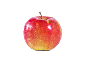 Whole shiny juicy red apple isolated on white background.