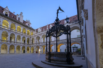 Historical fountain in Graz courtyard dating back to 1590 in Austria