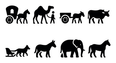 Fototapeta premium Silhouettes of various animals and carts in black and white