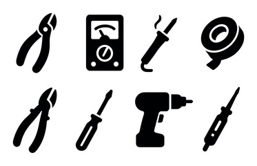 Obraz premium Silhouette of essential electrical tools on white background